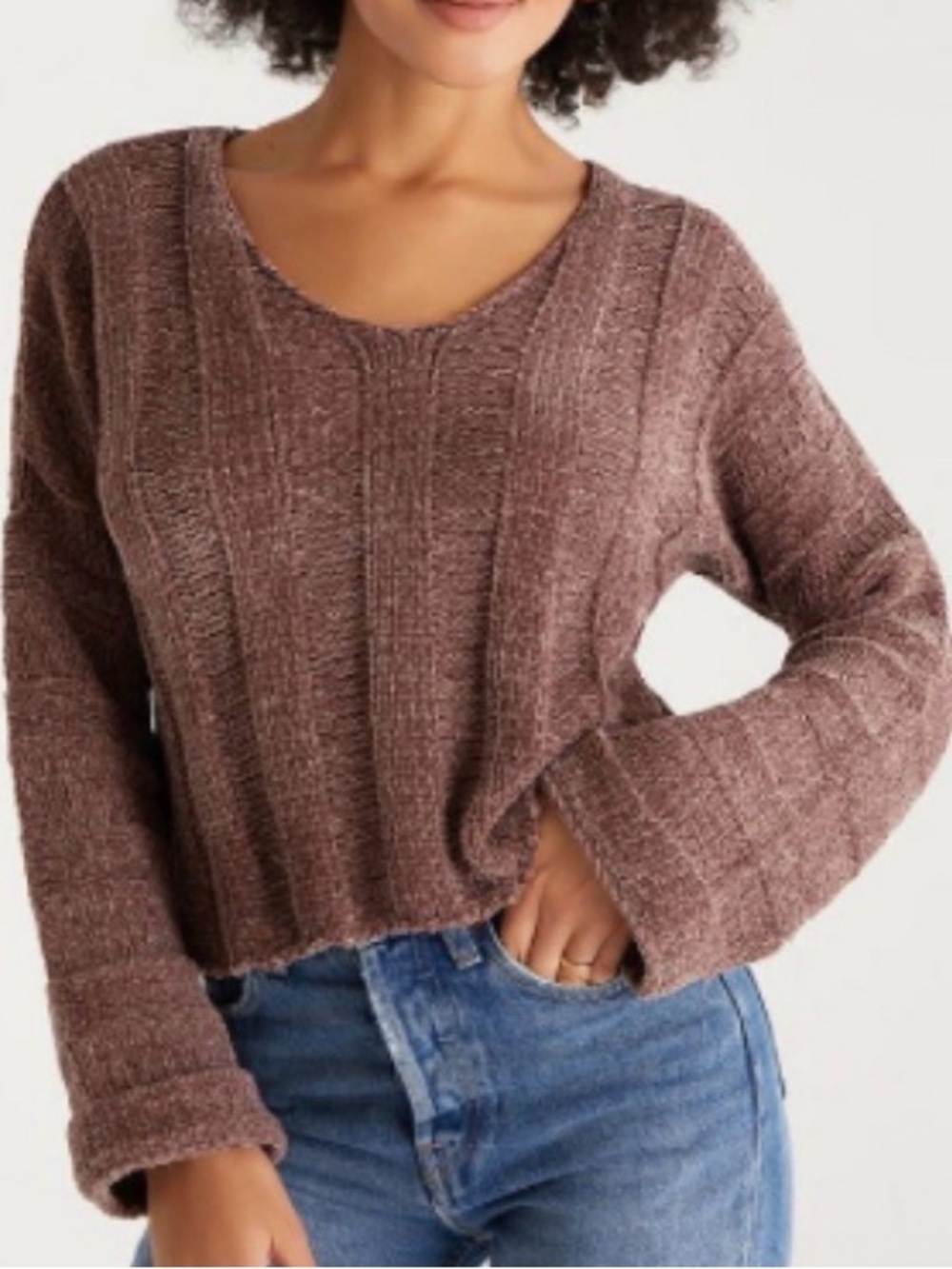 Z Supply Cozy Ribbed Knit Sweater - Mauve Brown: Large